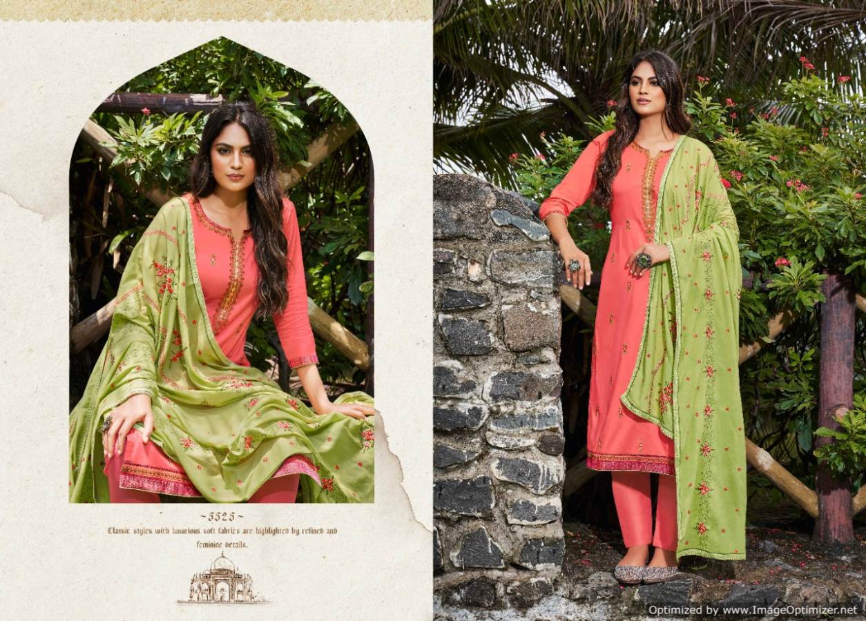 Kessi Taj 2 Jam Silk Embroidered Designer Dress Material